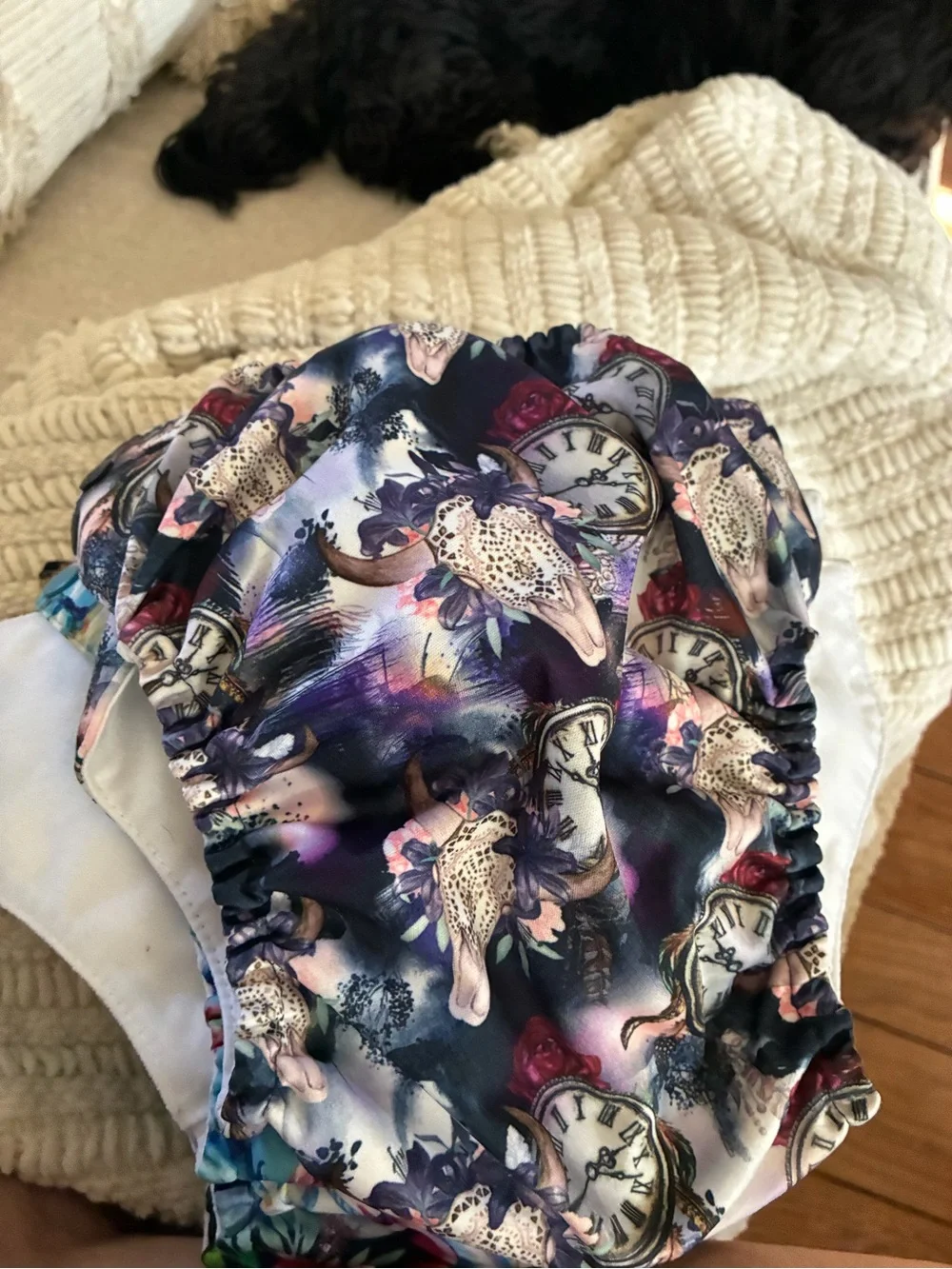 Adjustable Floral & Bird Cloth Diaper Cover — Pink Floral on Light Gray